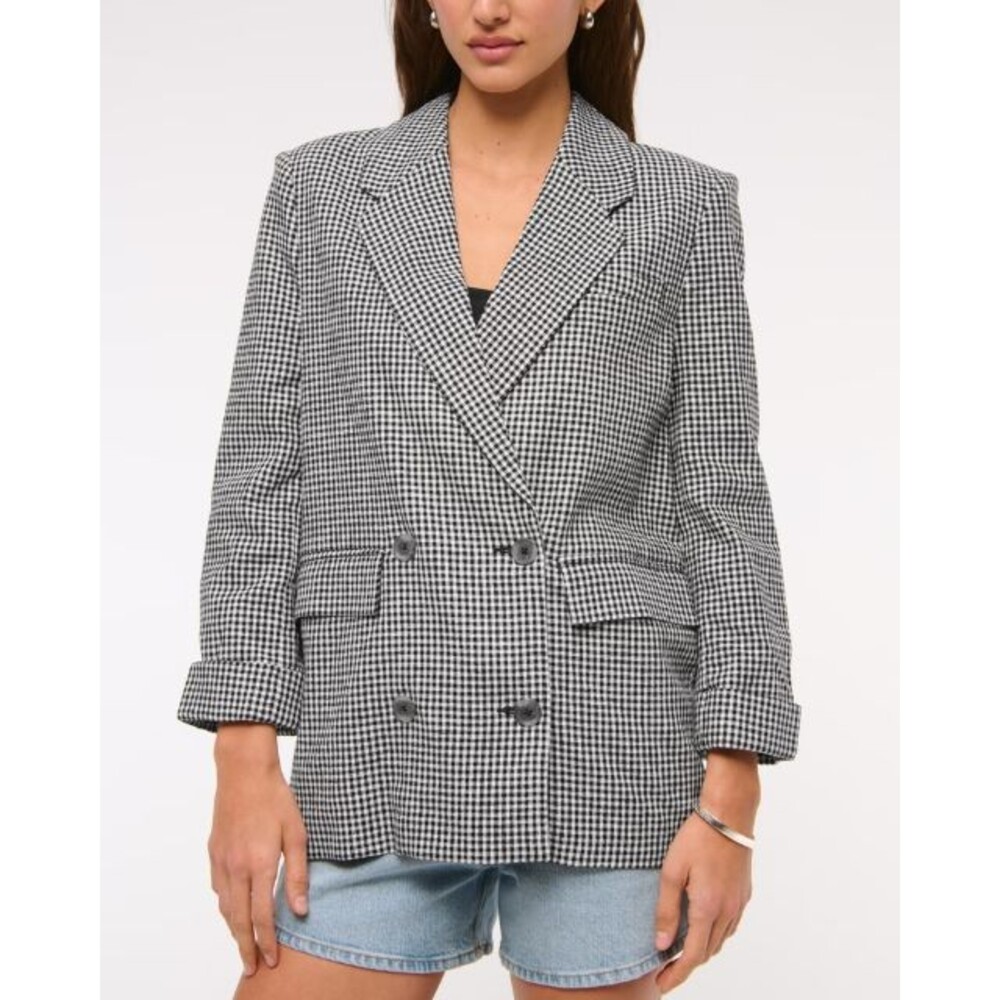 Abercrombie & Fitch Black and White Houndstooth Double-Breasted Blazer